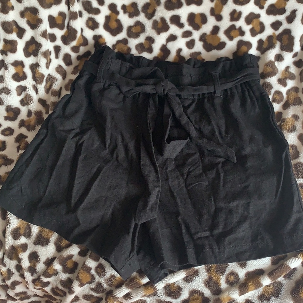 Black High Waisted paper bag shorts